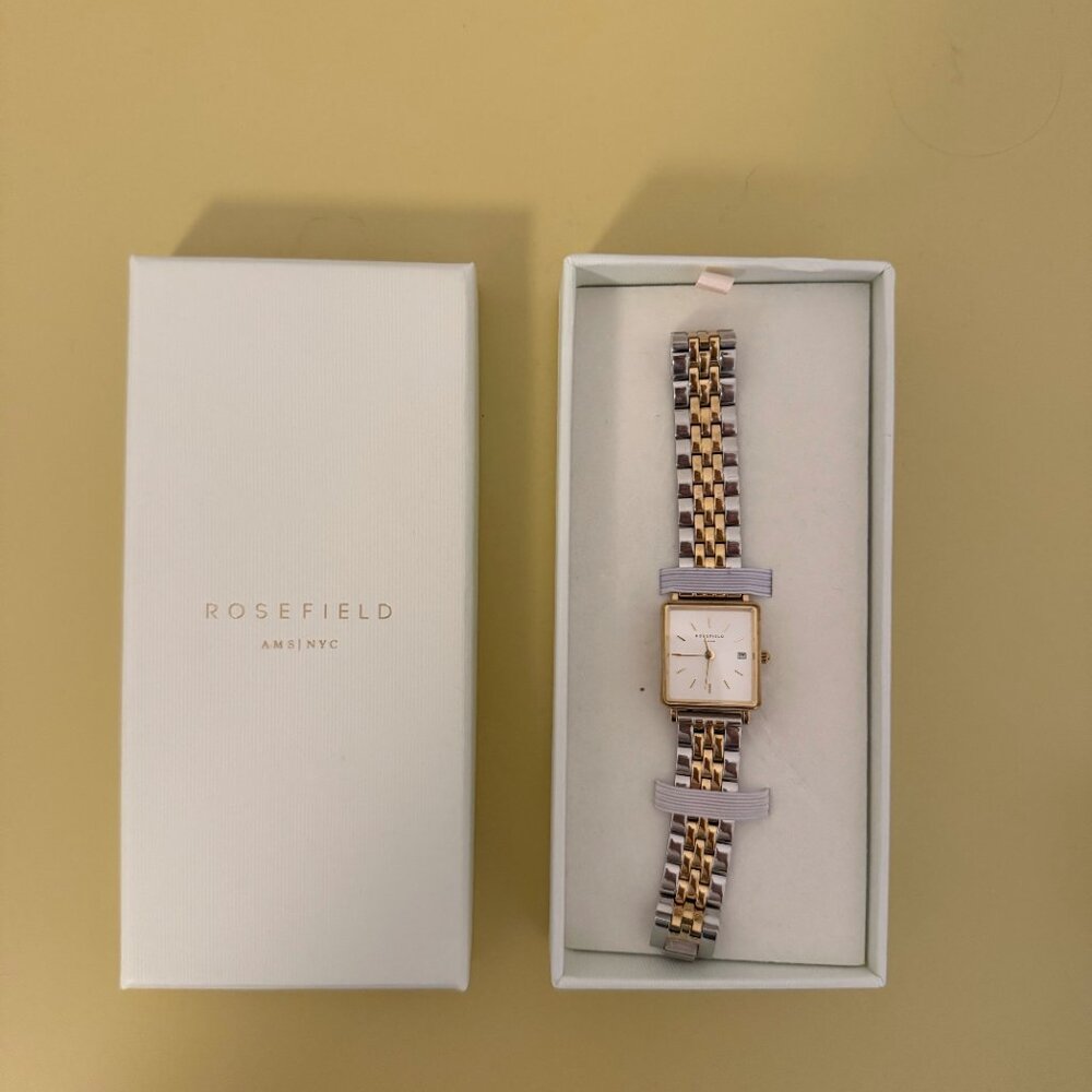 Rosefield Gold & Silver Square Dial Watch + Extra Links (Needs Battery) - Picture 2 of 4
